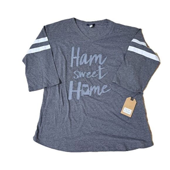 MV Sport Adult Men Unisex Grey 3/4 Sleeve Funny Ham Shirt Sz Medium - Picture 1 of 7